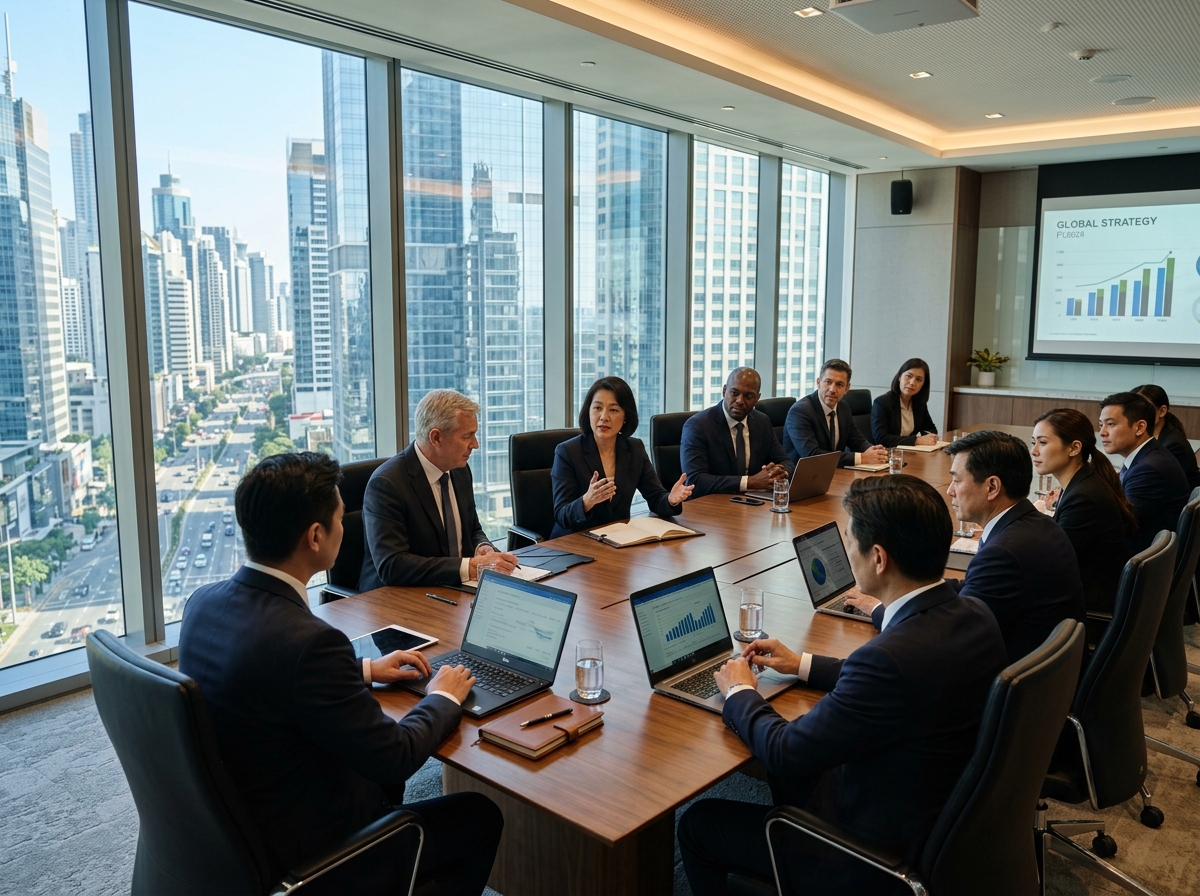 Executive Boardroom Meeting Skyline